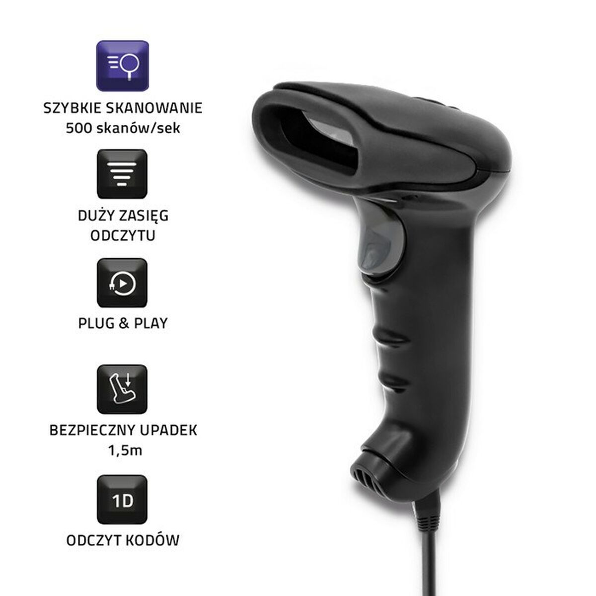 Leitor de códigos de barras Qoltec 50866
